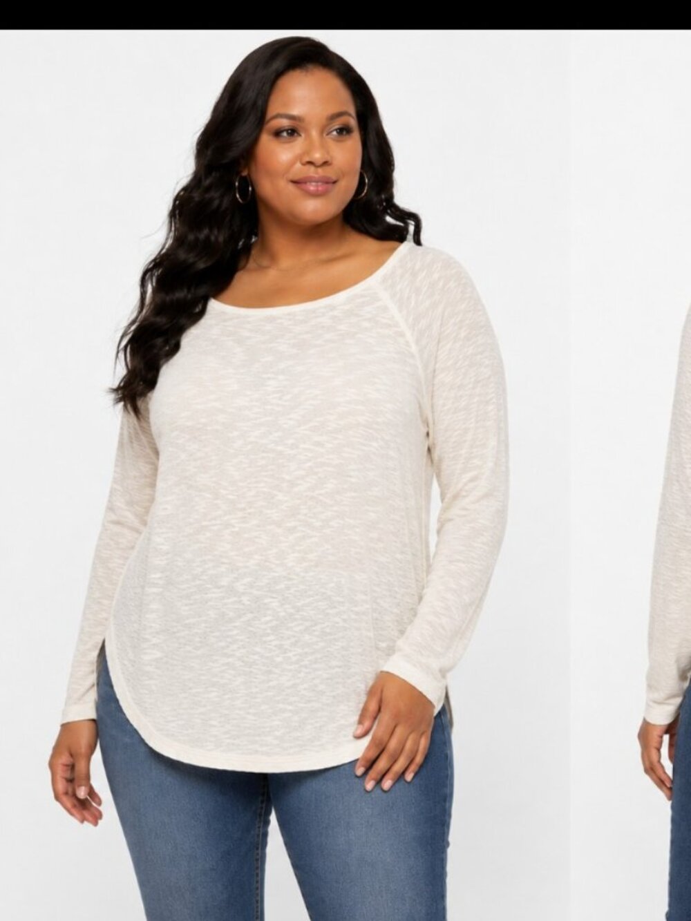 She+ sky Women's Large Ivory Cream Long Sleeve Scoop Neck Knit Top Lightweight.